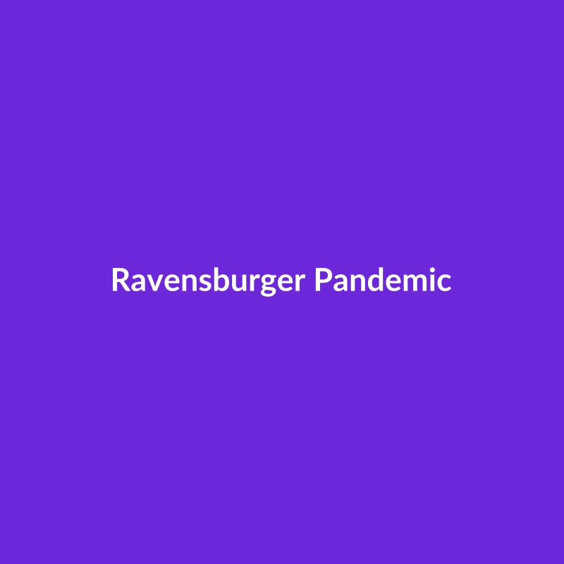 Ravensburger Pandemic board game box showing disease outbreak theme and player pieces.