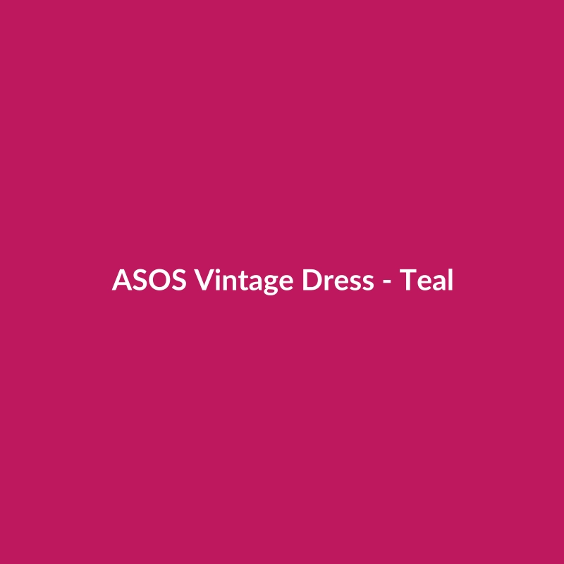 ASOS Vintage Dress in Teal, a formal women's polyester dress with black and white accents, available in various sizes.