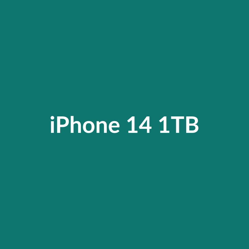 iPhone 14 in Black with 1TB storage, featuring a 50MP camera and 6.5-inch screen.