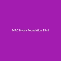 MAC Hydra Foundation 15ml bottle on a clean background, highlighting its suitability for dry skin and key ingredients.