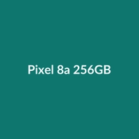 Google Pixel 8a 256GB smartphone in Red, Purple, and Green colors, showcasing its 50MP camera and large display.