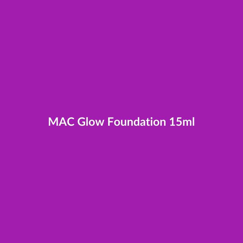 MAC Glow Foundation 15ml bottle, formulated for dry skin with anti-aging ingredients like Peptides and Hyaluronic Acid.