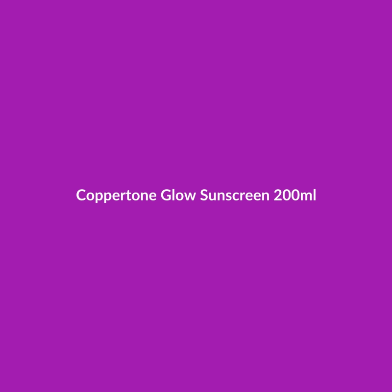 Coppertone Glow Sunscreen 200ml bottle, featuring a radiant finish and protection against sun damage.
