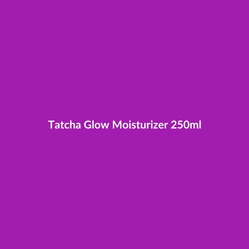 Tatcha Glow Moisturizer 250ml bottle, formulated for sensitive skin with peptides and hyaluronic acid.