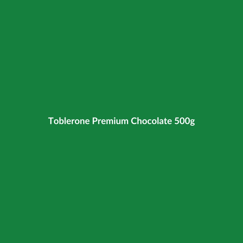 Toblerone Premium Chocolate bar, 500g, featuring its iconic triangular shape and nutty nougat.