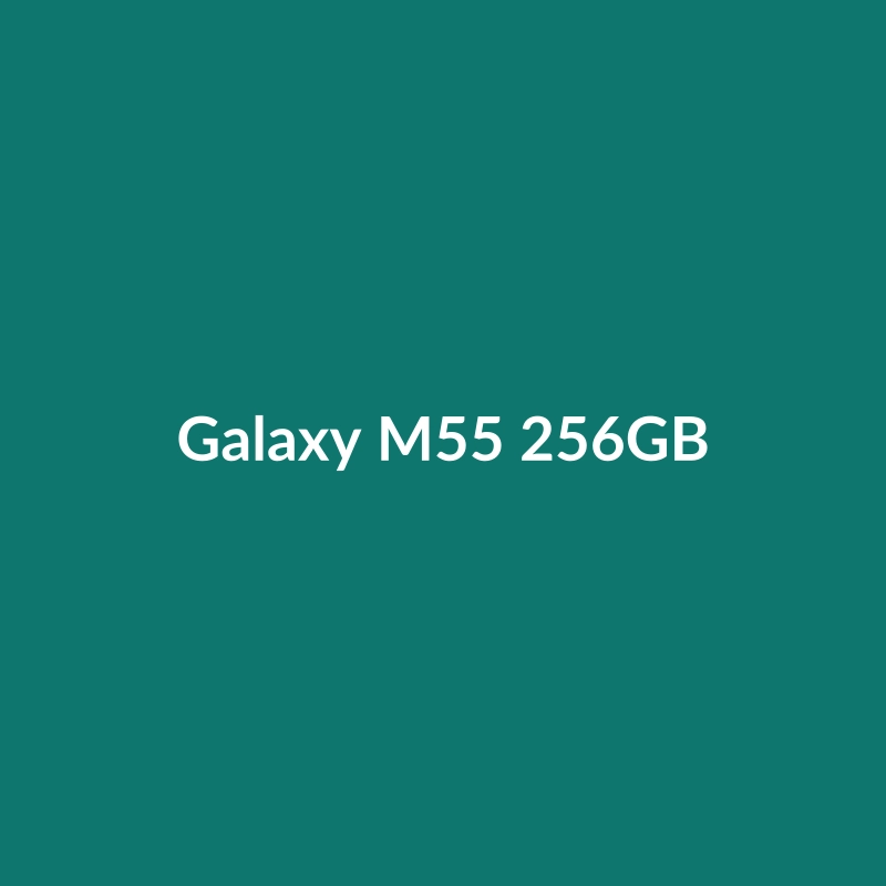 Samsung Galaxy M55 256GB smartphone in White, Gold, Green, and Black, featuring a 200MP camera.