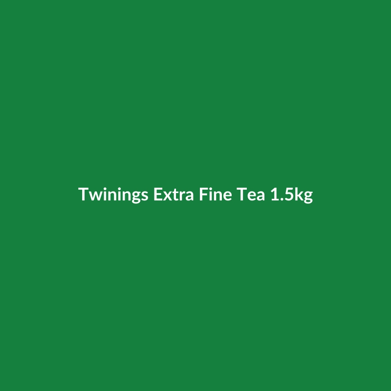 Twinings Extra Fine Tea 1.5kg bag, showcasing organic, vegan, and gluten-free qualities.