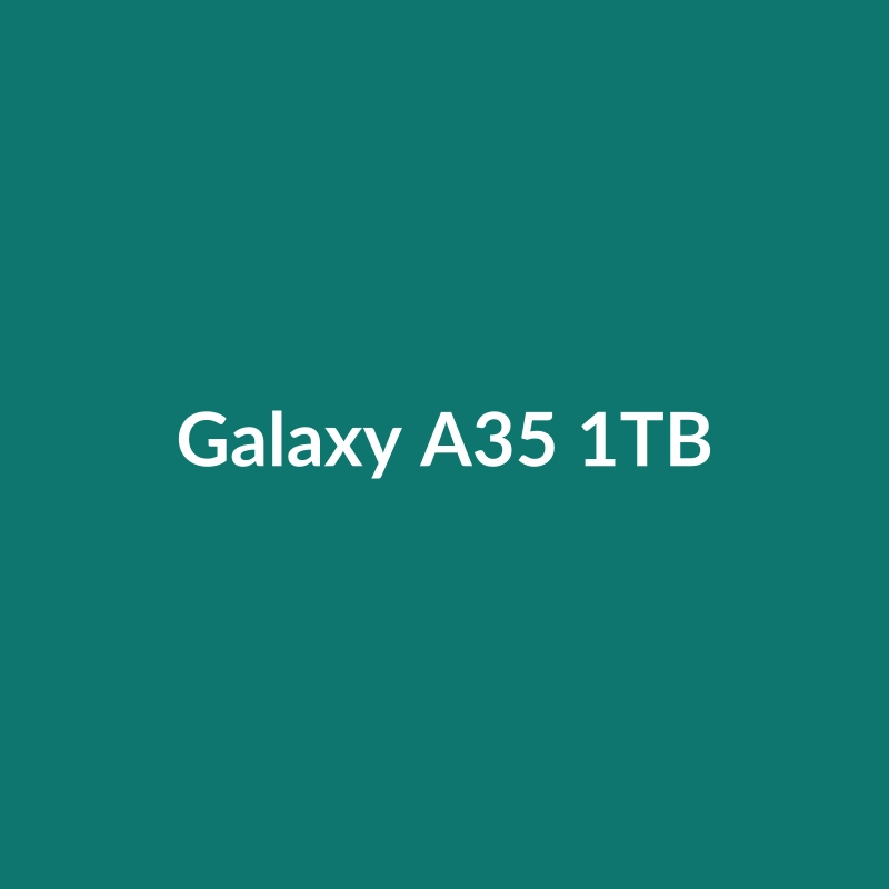Samsung Galaxy A35 1TB smartphone in Green, Gold, Desert Titanium, Purple, or Titanium Gray with a 6.5-inch screen and 108MP camera.