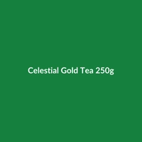 Celestial Gold Tea 250g package, featuring organic and gluten-free Indian tea leaves.