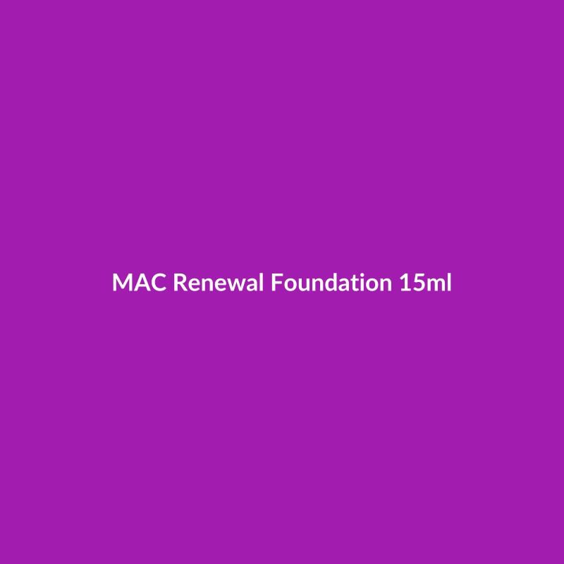 MAC Renewal Foundation 15ml bottle, formulated for oily skin with ceramides and squalane to combat dullness.