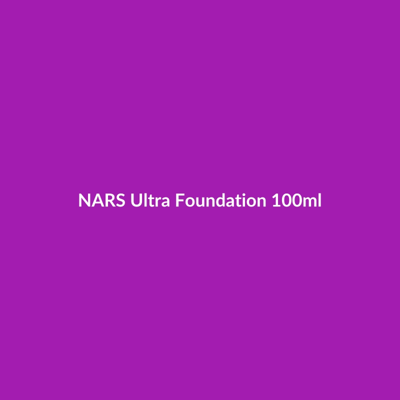 NARS Ultra Foundation 100ml bottle, showcasing its luxurious packaging and highlighting key benefits like hydration and anti-aging.