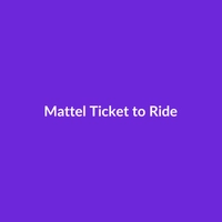 Mattel Ticket to Ride board game box, featuring colorful train cars and a map of North America.