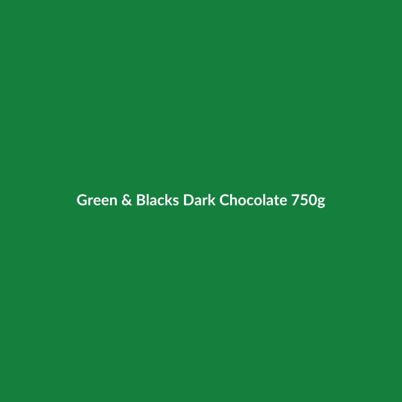 Large 750g bar of Green & Black's Organic Dark Chocolate, showing its rich dark color.